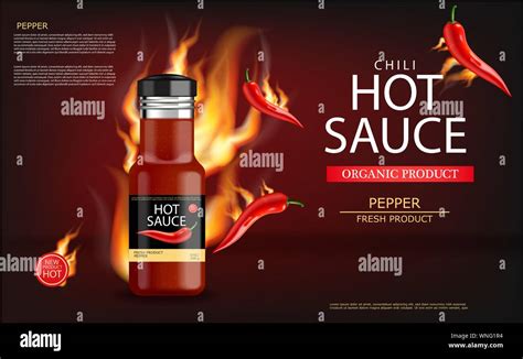 Hot Chili Sauce On Fire Vector Realistic Product Placement Mock Up