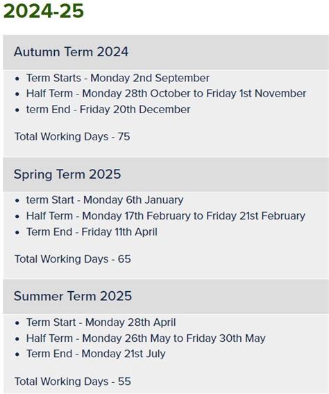 The Ridge Primary School - Dudley MBC Term Dates 2024-2025