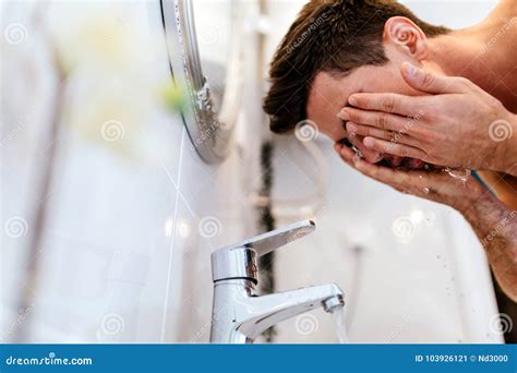 Man Washing Face In Morning Stock Image Image Of Care Attractive