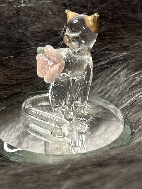 Deinty Glass Baron Cat On Gold Mirror Gold Tips Miniature Figurine 102g Y Ebay