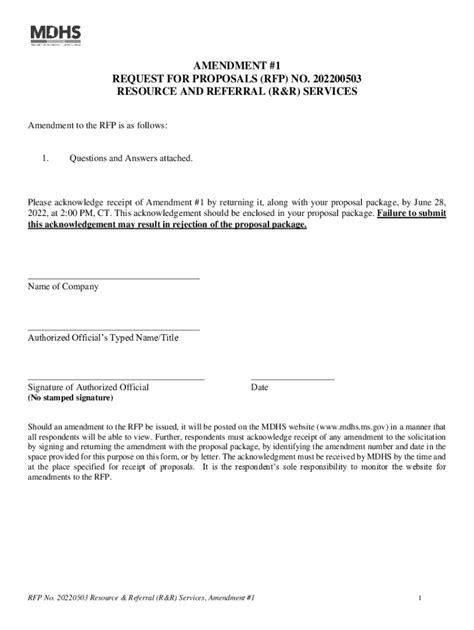 Fillable Online AMENDMENT 1 REQUEST FOR PROPOSALS RFP NO Fax