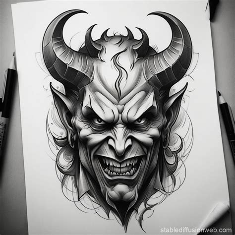 Tattoo of a Devil Sketch | Stable Diffusion Online