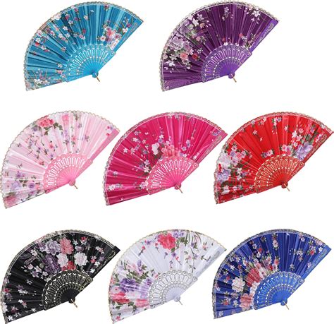 BABEYOND 8pcs Floral Folding Hand Fan Vintage Handheld Lace Folding Fan