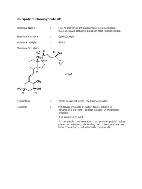 Calcipotriol Monohydrate BP | PDF