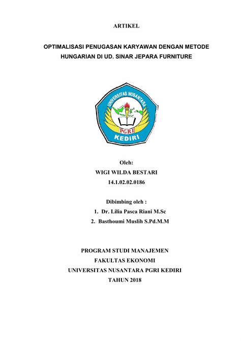 Pdf Artikel Optimalisasi Penugasan Karyawan Dengan Simki Unpkediri