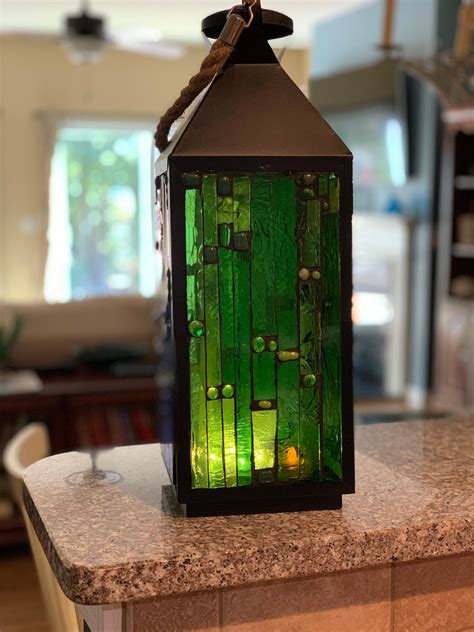 Stained Glass Lantern Mosaic Lantern Rainbow Colored Stained Etsy