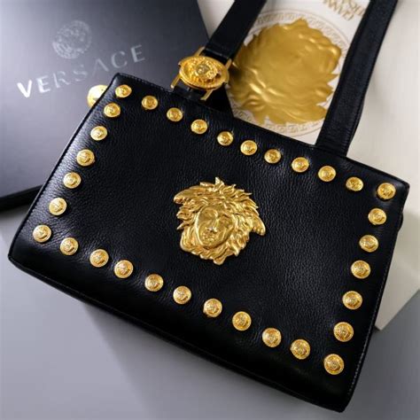 1円 極 Gianni Versace ジャンニ ヴェルサーチ ワンショルダー トートバッグ メドゥーサ 肩掛け 黒 ブラック レザー 革