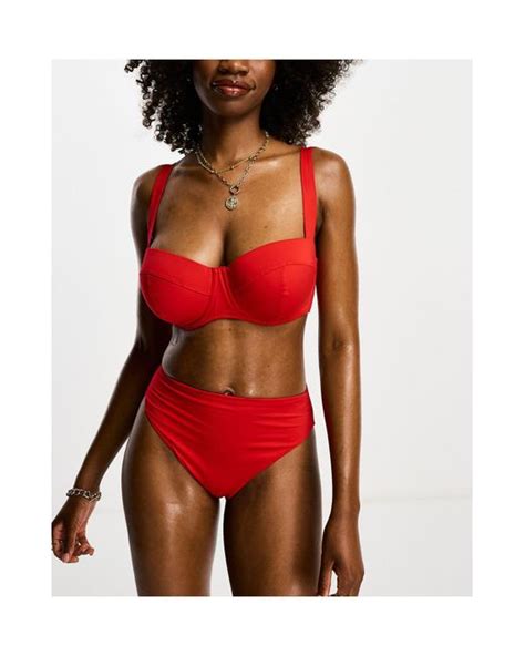 Asos Fuller Bust Exclusive Mix And Match Underwi Bikini Top In Red Lyst