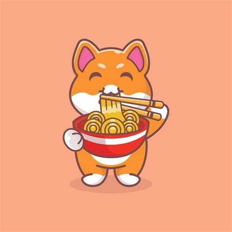 Lindo Perro De Pie Comiendo Fideos Ramen Con Ilustraci N De Icono De