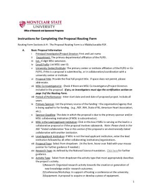 Fillable Online Instructions For Completing The Proposal Routing Form