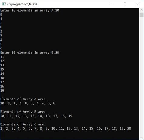 C Program To Merge Two Arrays