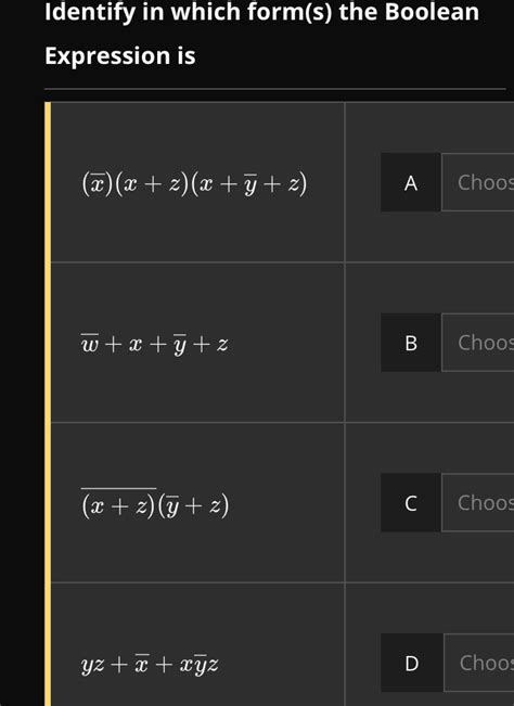 Solved Identify In Which Form S The Boolean Expression Is Overline X