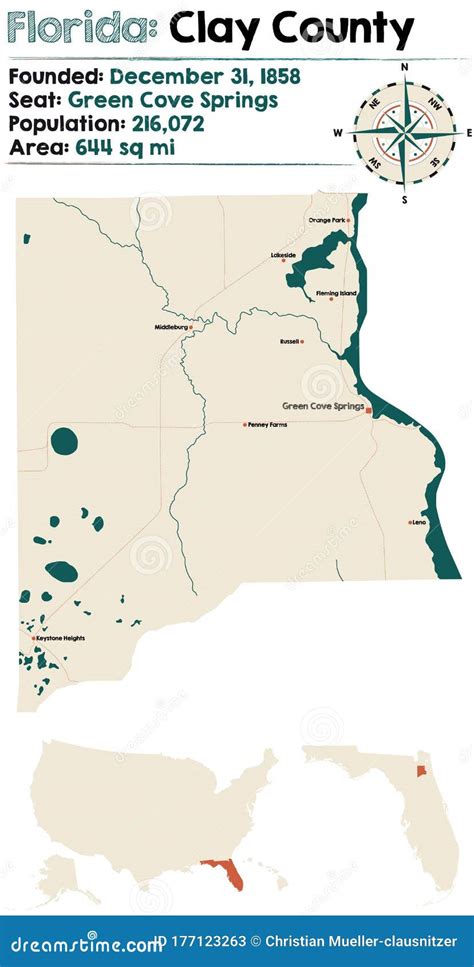 Map of Clay County in Florida Stock Vector - Illustration of america ...