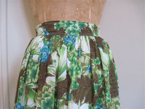 1960s Vintage Tropical Green And Blue Floral Cotton Maxi Skirt Etsy