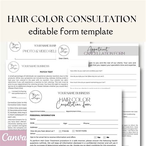 Editable And Printable Hair Color Consultation Form Template Hair