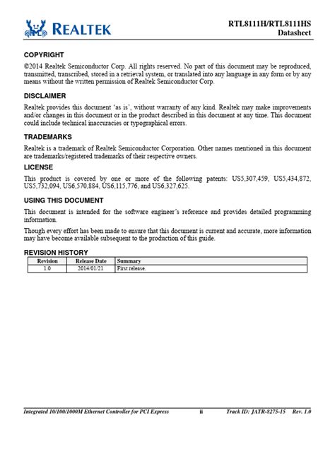 RTL8111H Datasheet Controller Equivalent Realtek