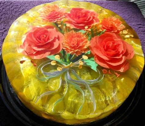 Floral Bouquet In Clear Gelatin Edible Gelatin Dessert Gelatin