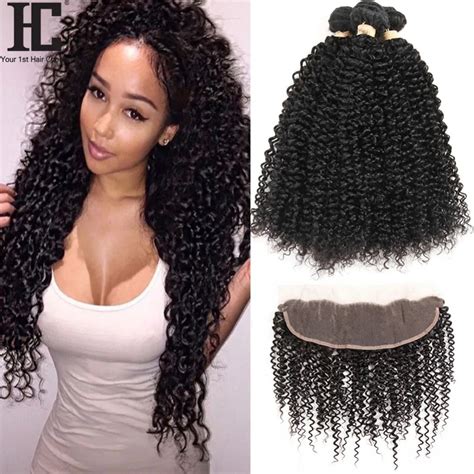 Malaysian Kinky Curly 3 Bundles With Frontal Human Hair Weave 13x4 Pre