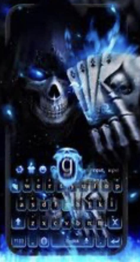 Badass Flaming Blue Skeleton Next To A Keyboard With The Letter “g” Highlighted Roddterryfrying