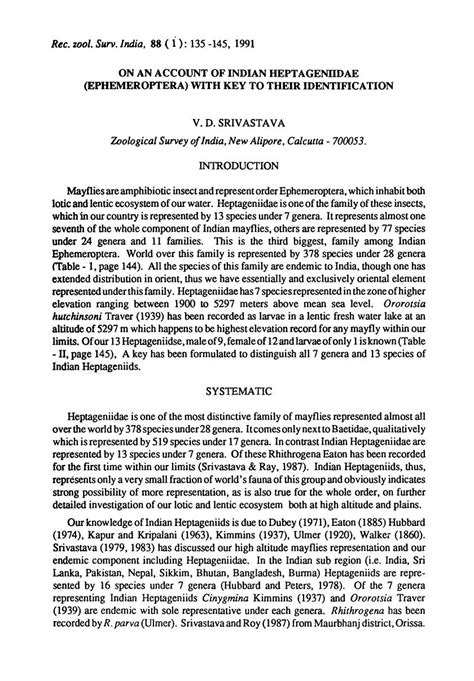 Ephemeroptera) with Key to Their Identification - DocsLib