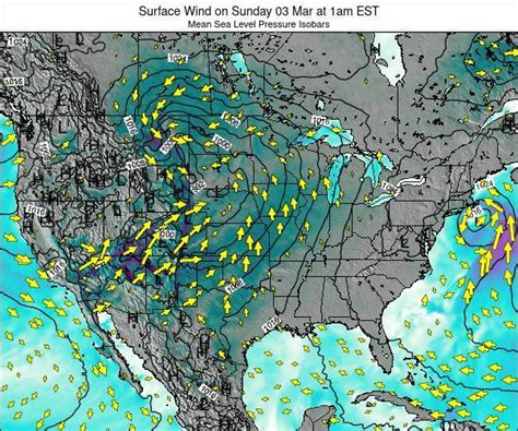 United States Surface Wind on Wednesday 21 Feb at 7am EST