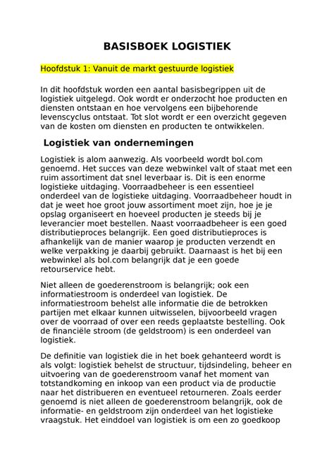 Basisboek Logistiek Samenvatting Basisboek Logistiek Hoofdstuk