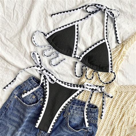 BSDJILFG Triangle Bikini Sets For Women Piece Summer Bathing Suit Halter Tie Backless Soft