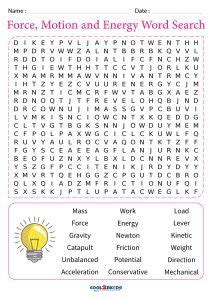 Printable Force And Motion Word Search