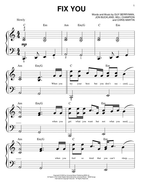 Free Free Printable Piano Sheet Music Fix You Coldplay Download Free Free Printable Piano Sheet