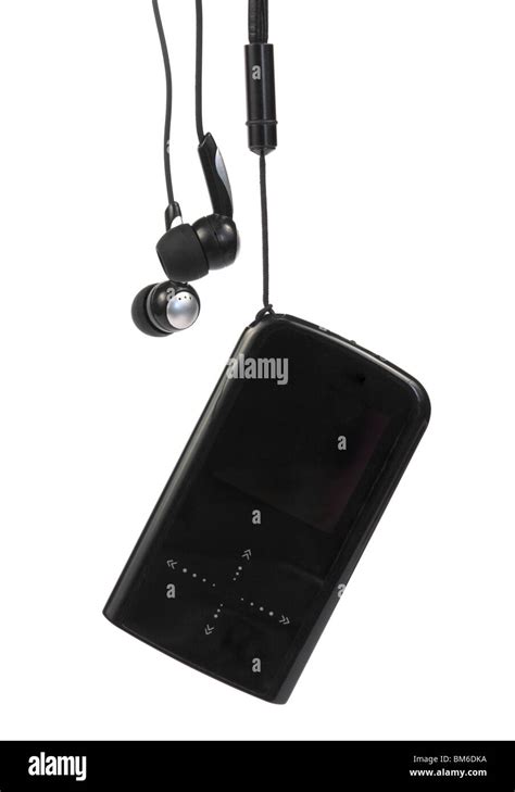 Black Music Player With Headphones On White Background Stock Photo Alamy