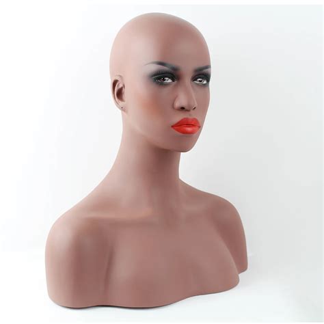 Realistic Fiberglass Female African American Mannequin Dummy Head Bust