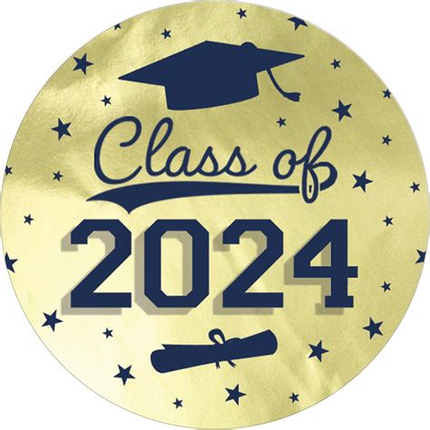 Blue And Gold Class Of 2024 Graduation Party Favor Stickers 2 In 50 Labels