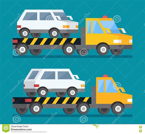 Road Assistance Concept Isometric Tow Truck Online Roadside Assistance Car Service Mobile App