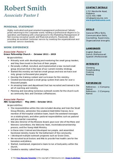 Clergy Pastor Resume Sample