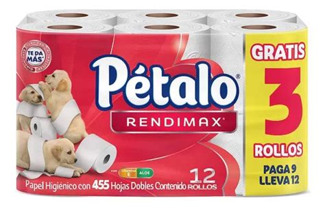 Pétalo Rendimax Higiénico 12 Rollos De 455 Hojas Dobles Meses sin