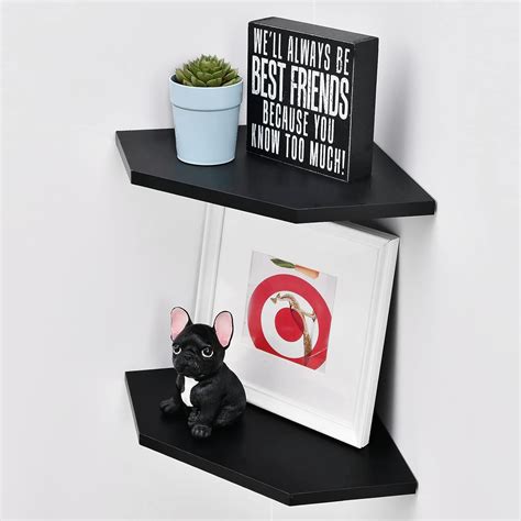 Welland Inch Black Floating Corner Shelves Set Of Wall Mounted