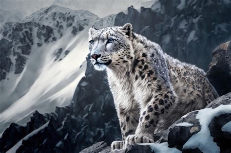 Premium Photo | Snow Leopard in the mountain Himalayas Generative AI