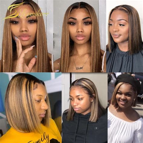 136 Highlight Wig Ombre Brown Honey Blonde Short Bob Wig HD Lace Front