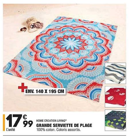 Promo Home Creation Living Grande Serviette De Plage 100 Coton Coloris