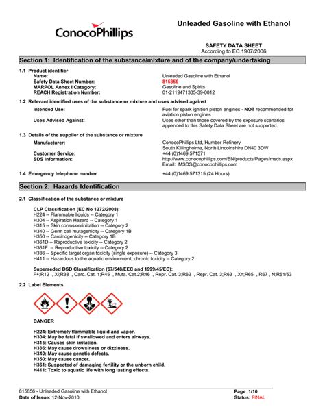 Unleaded Gasoline With Ethanol