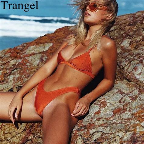 Trangel 2019 High Cut Bikini Set Women Push Up Swimsuit Swimwear Solid