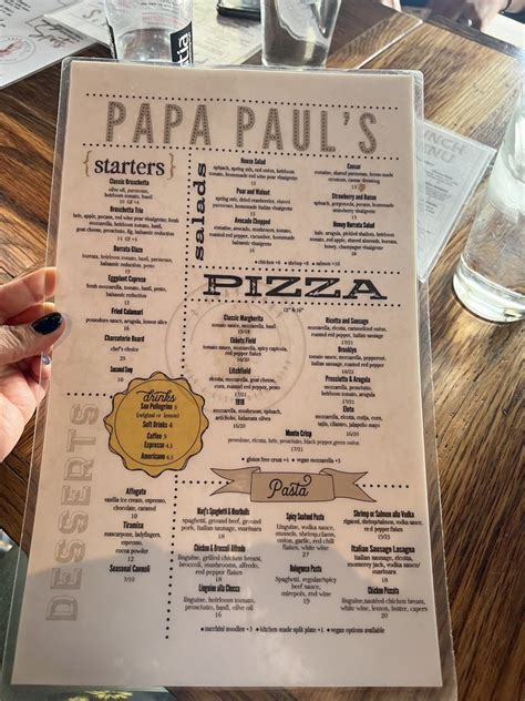 Menu Papa Pauls Brick Oven Pizza Pasta