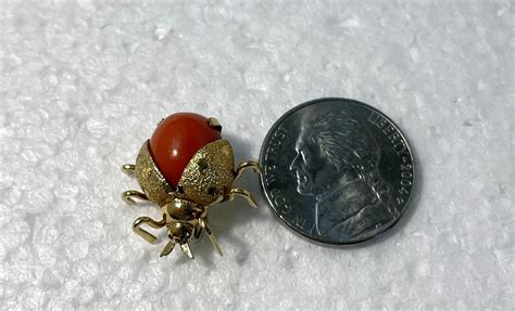 Vintage K Yellow Gold Lady Bug Beetle Brooch Pin Co Gem