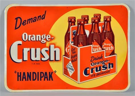 Lot Detail Embossed Tin Orange Crush Sign With 6 Pack