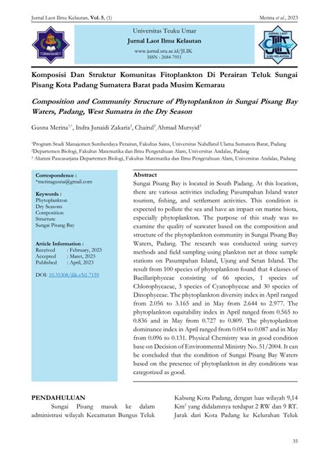 PDF Composition And Community Structure Of Phytoplankton In Sungai