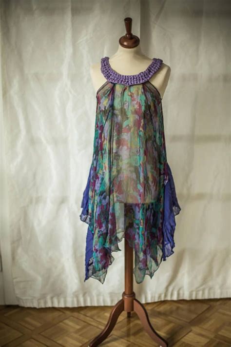 Boho Upcycled Womans Clothing Bohemian Tunic Beach Dress Flirty Summer