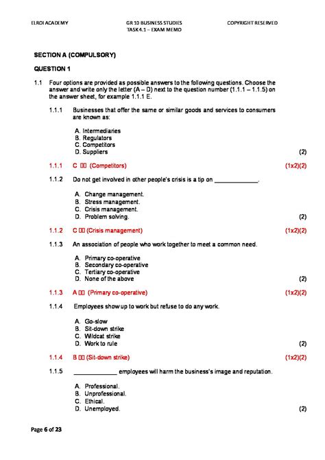 2023 Business Studies Grade 10 Task 41 Mid Year Exams Paper 1 • Teacha