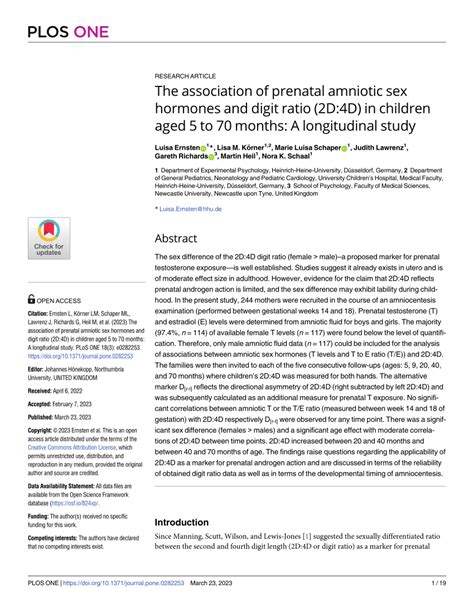 Pdf The Association Of Prenatal Amniotic Sex Hormones And Digit Ratio