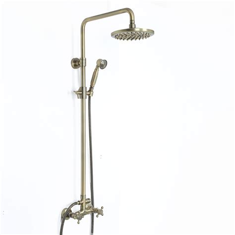 Classic Exposed Antique Brass Two Handle Round Rainshower Shower