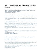 Wk 4 Practice Ch 10 Estimating Risk And Return Docx Wk 4